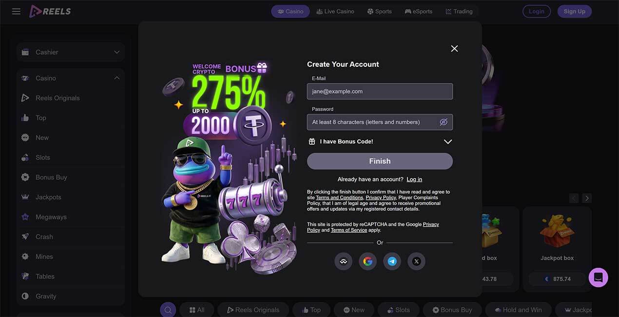 Register at Reels.io casino