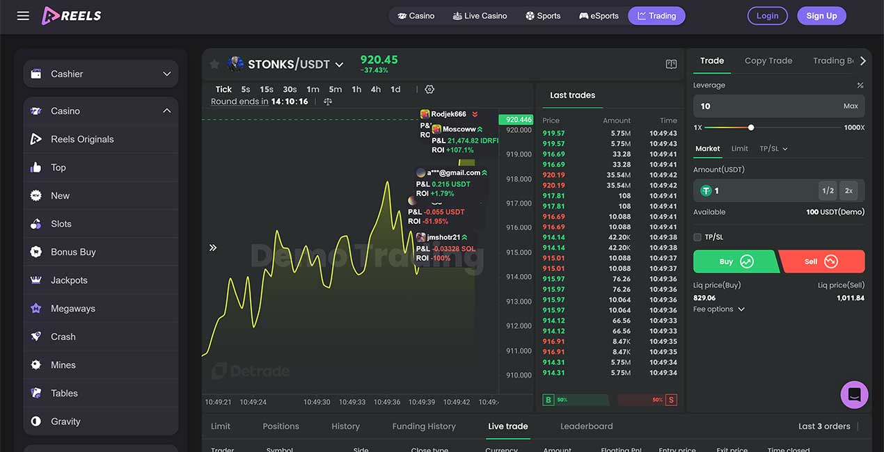 Trading at Reels.io casino
