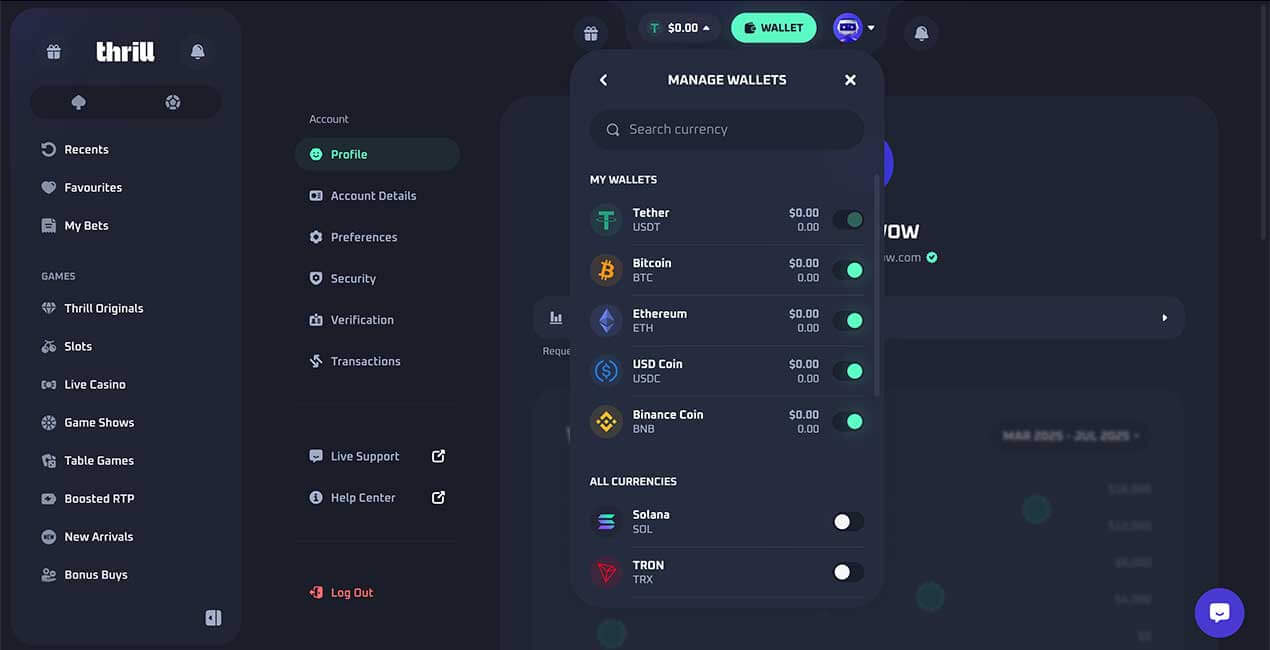 Thrill casino Wallet