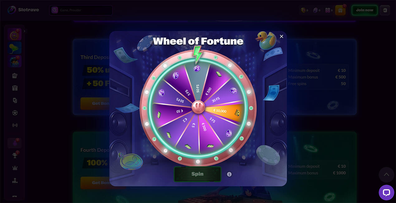 Wheel of Fortune at Slotrave casino