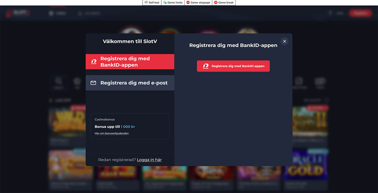 Register at SlotV casino