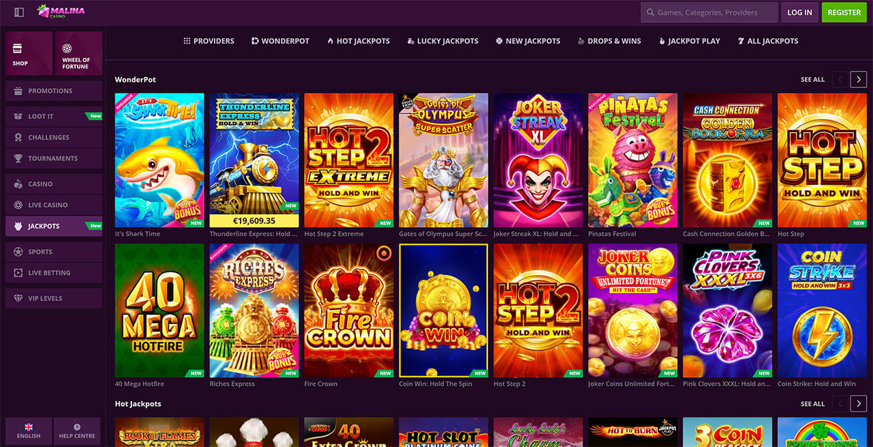 Jackpots at Malina casino