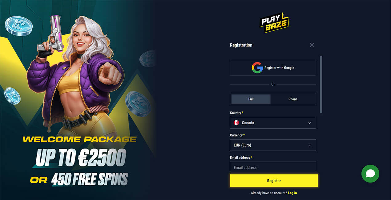 Register at Playbaze casino