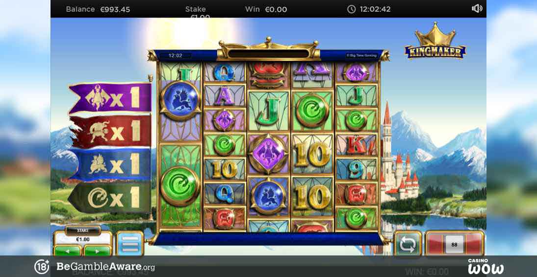 Interface of Kingmaker Casino online platform showing game lobby and login area