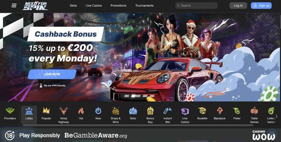 Need For Spin Casino Lobby