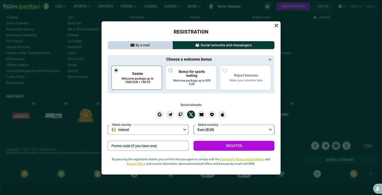 Formularz rejestracji Spinbetter Casino
