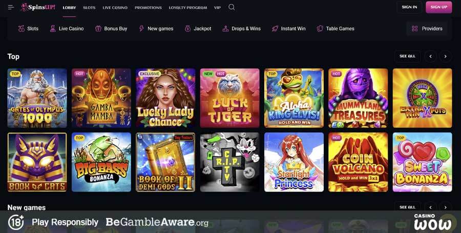 SpinsUp Casino Games