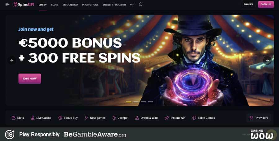 SpinsUp Casino Lobby