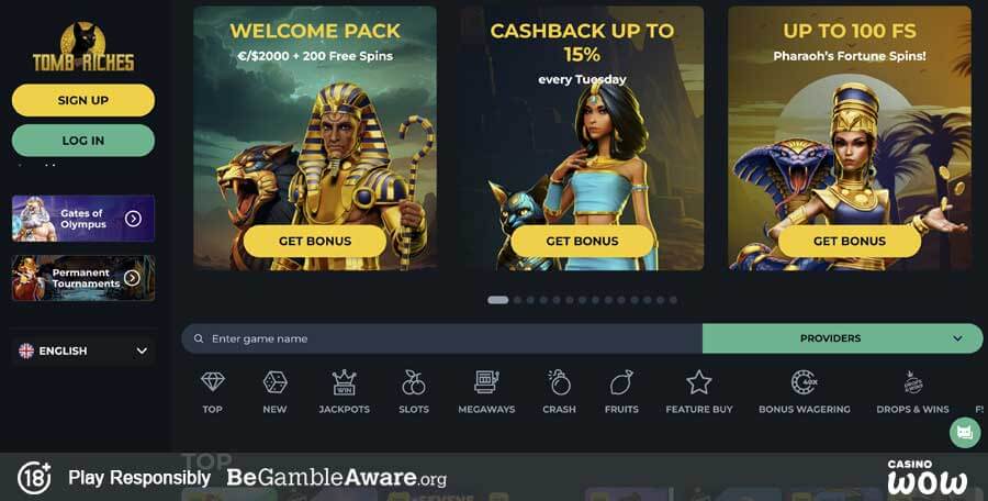 Tomb Riches Casino Lobby