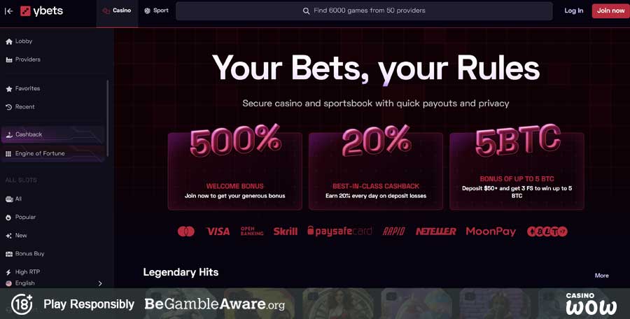 Ybets Casino Lobby