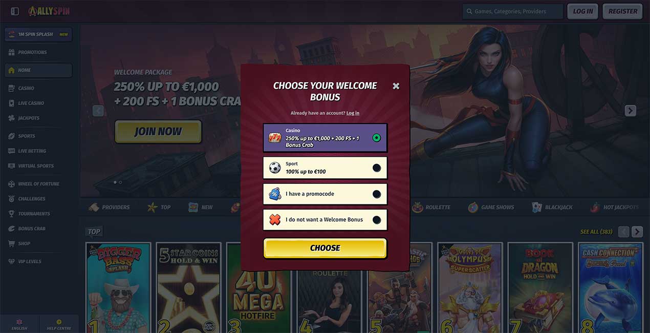 Register at AllySpin casino