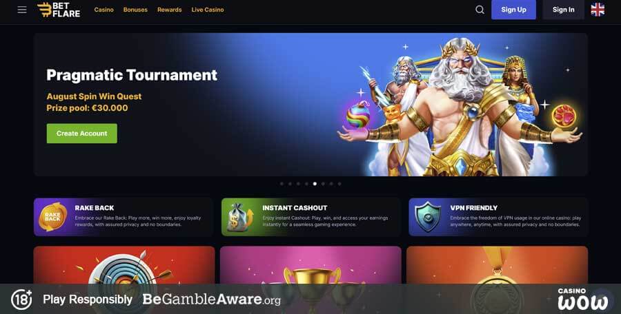 Betflare.io Casino Lobby