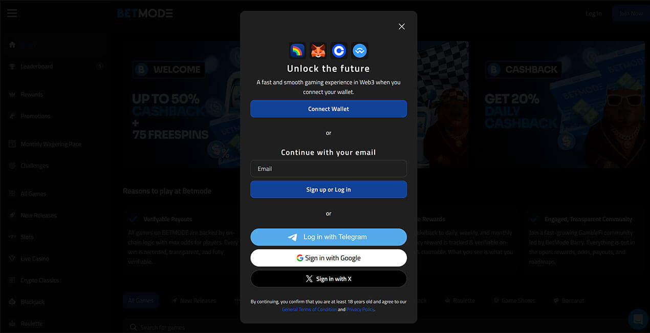Register at Betmode casino