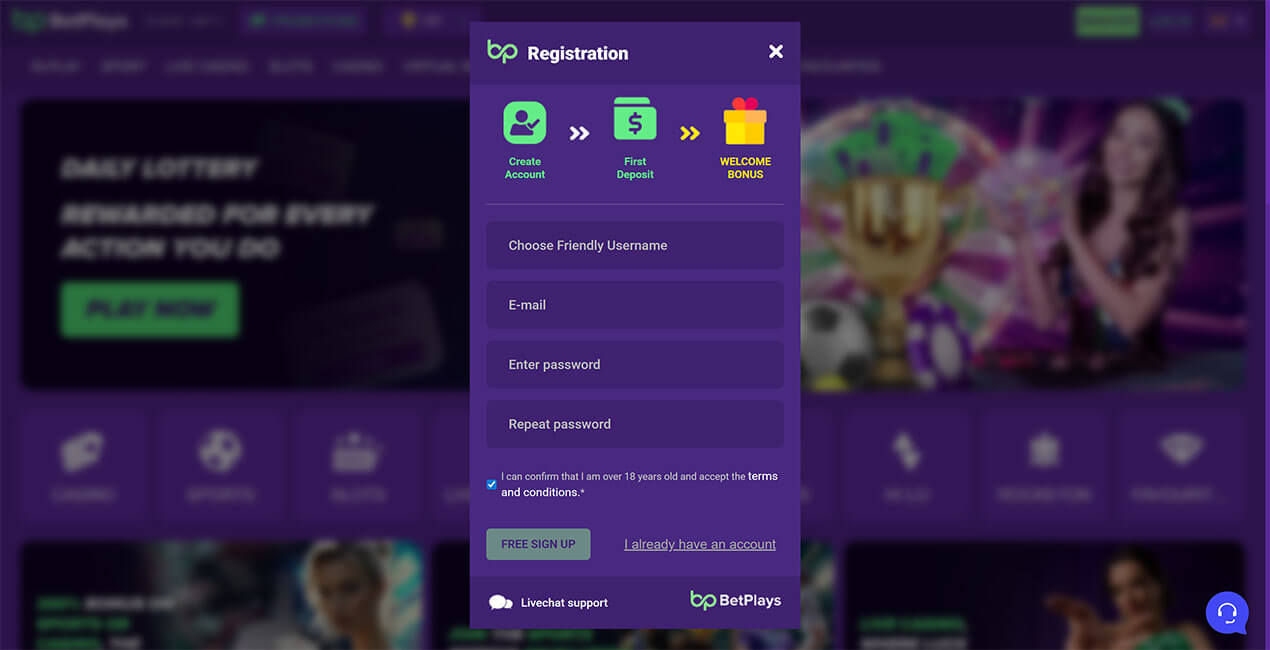 Sign up at BetPlays casino Sign up at BetPlays casino