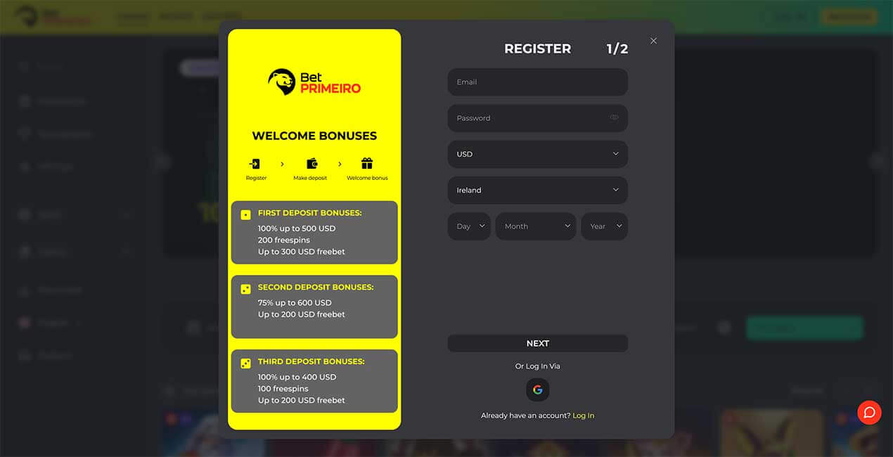 BetPrimeiro casino Registration