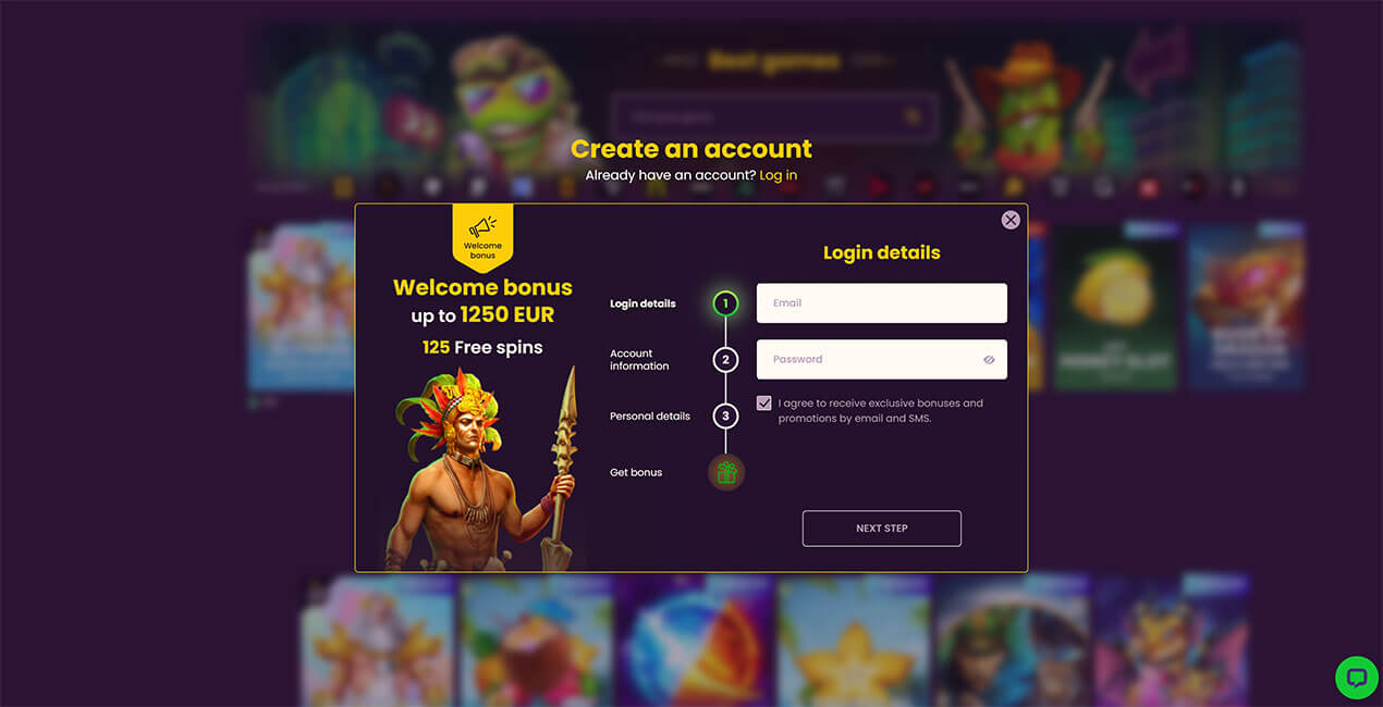 Register at Bizzo Casino