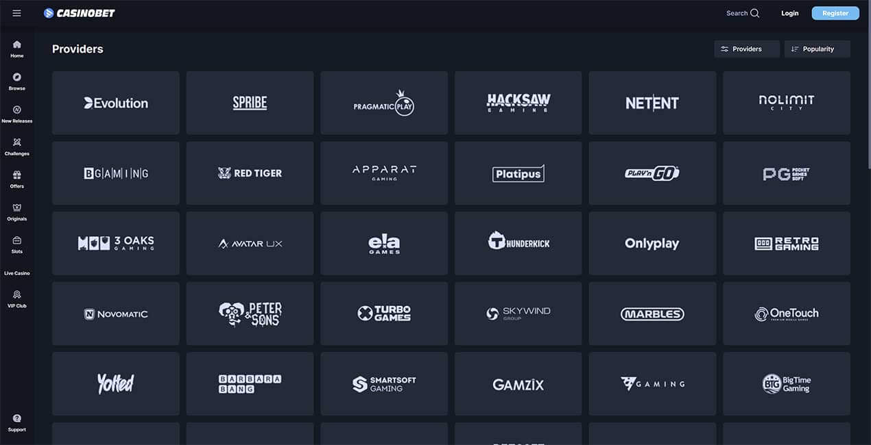 Casinobet search by provider