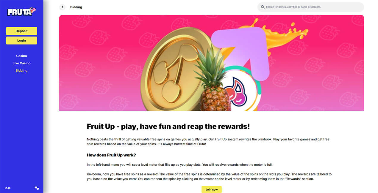 Fruit Up feature at Fruta casino