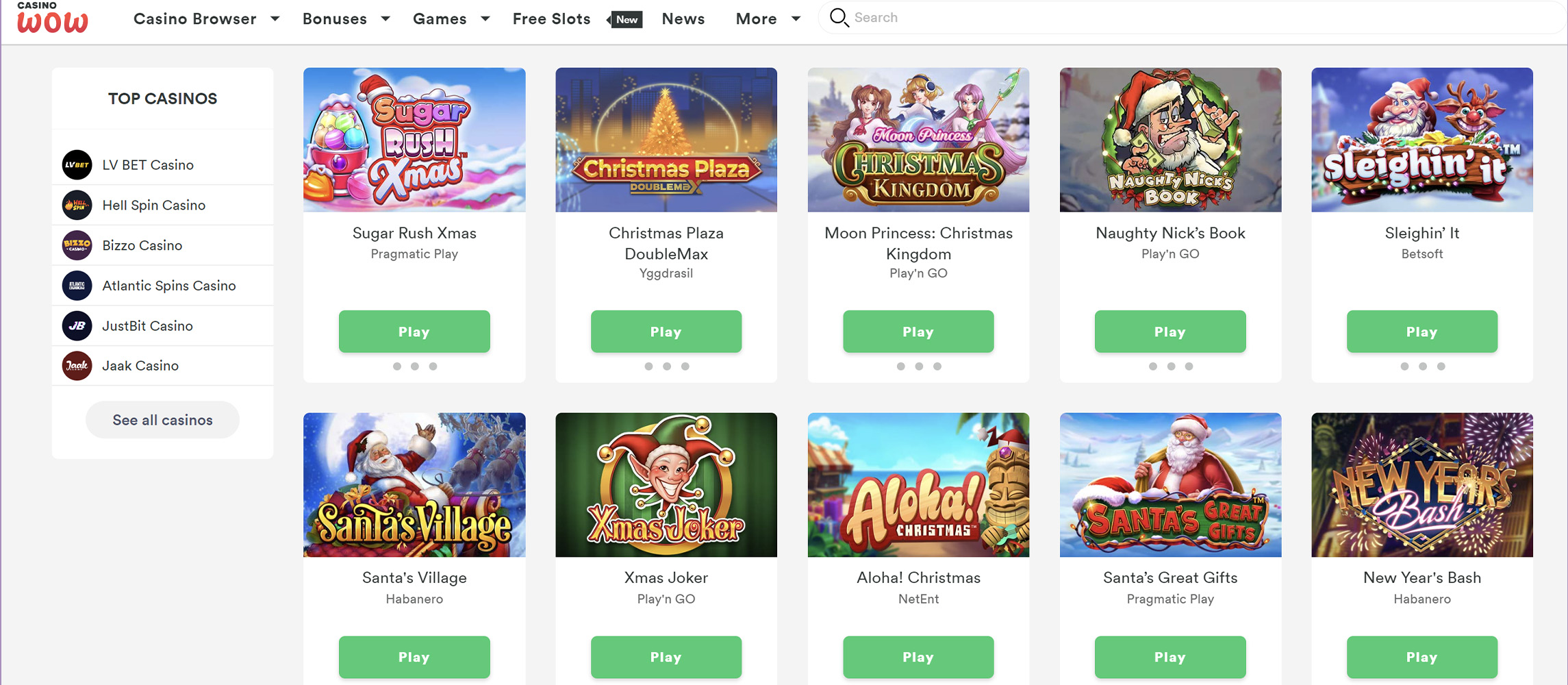 Get into the festive mood with the special selection of Christmas and New Year online slots placed on CasinoWow.