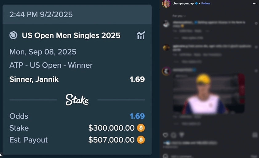 Drake's bet on Jannik Sinner at the US Open