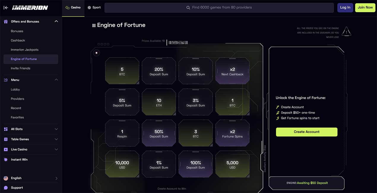 Engine of Fortune at Immerion casino