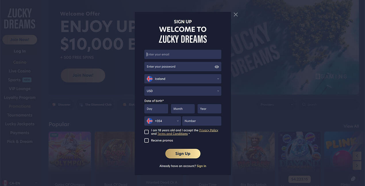 Lucky Dreams casino registration