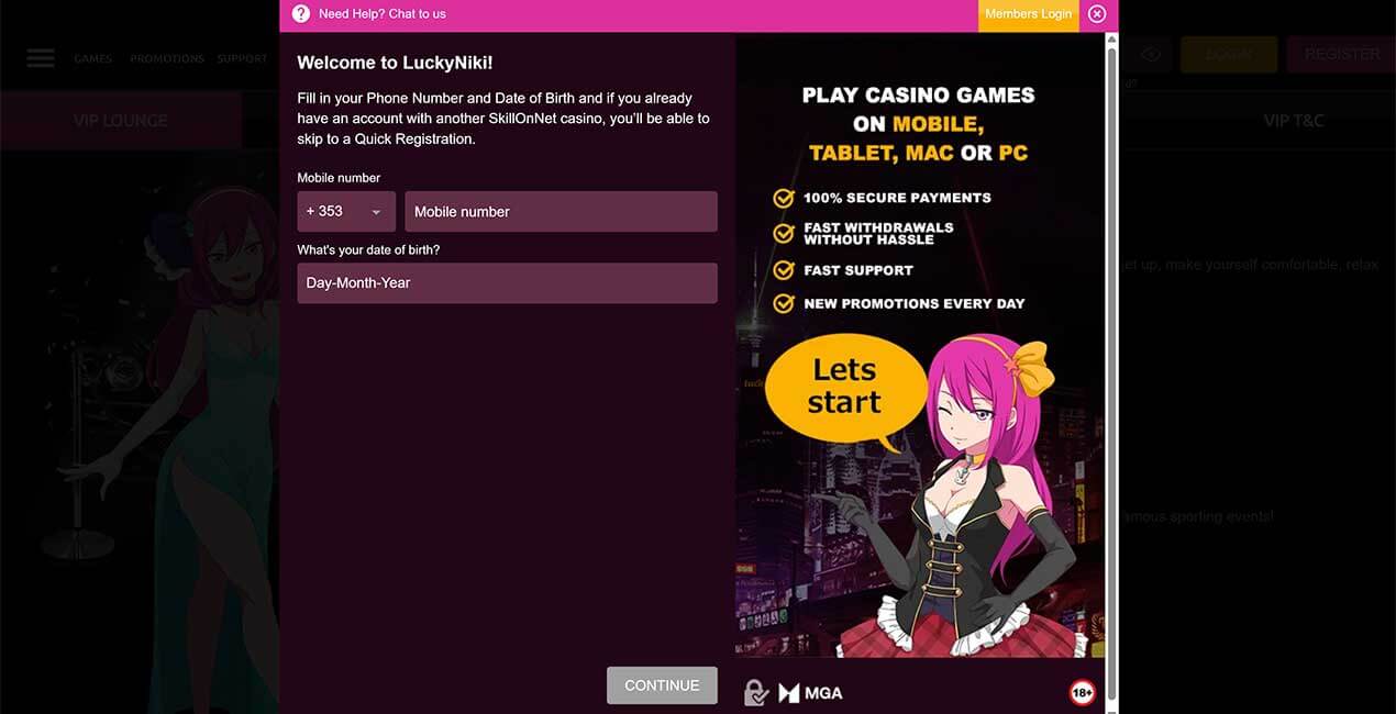 Register at LuckyNiki casino
