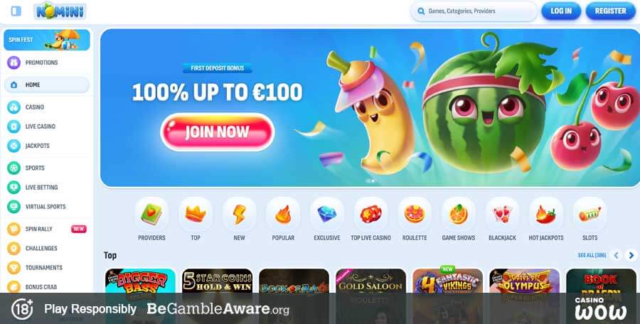 Nomini kaszinó kezdőlap képernyőkép