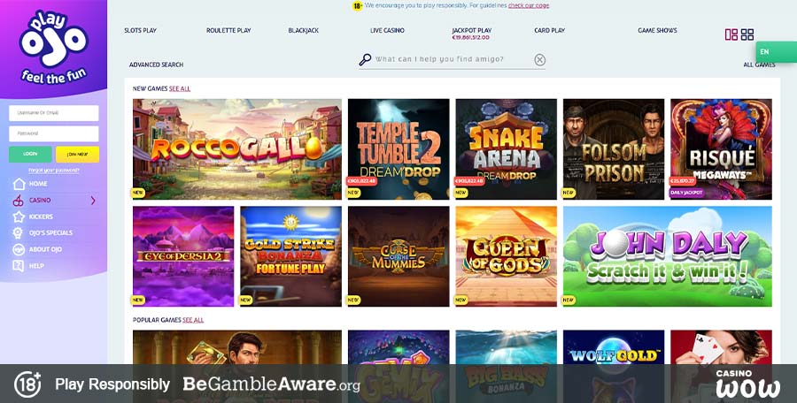 PlayOJO Casino Games