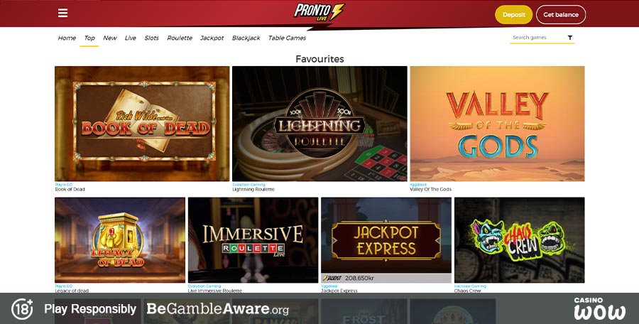 Pronto Live Casino Games