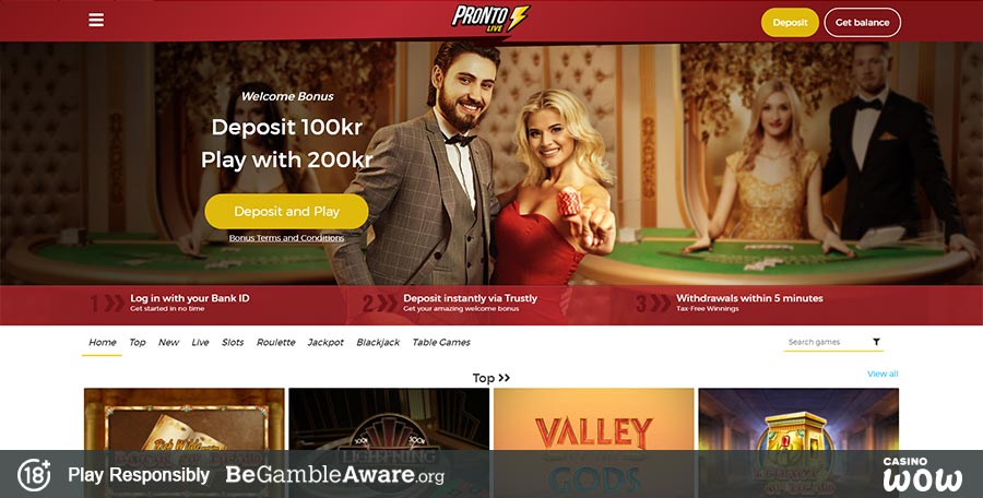 Pronto Live Casino Lobby