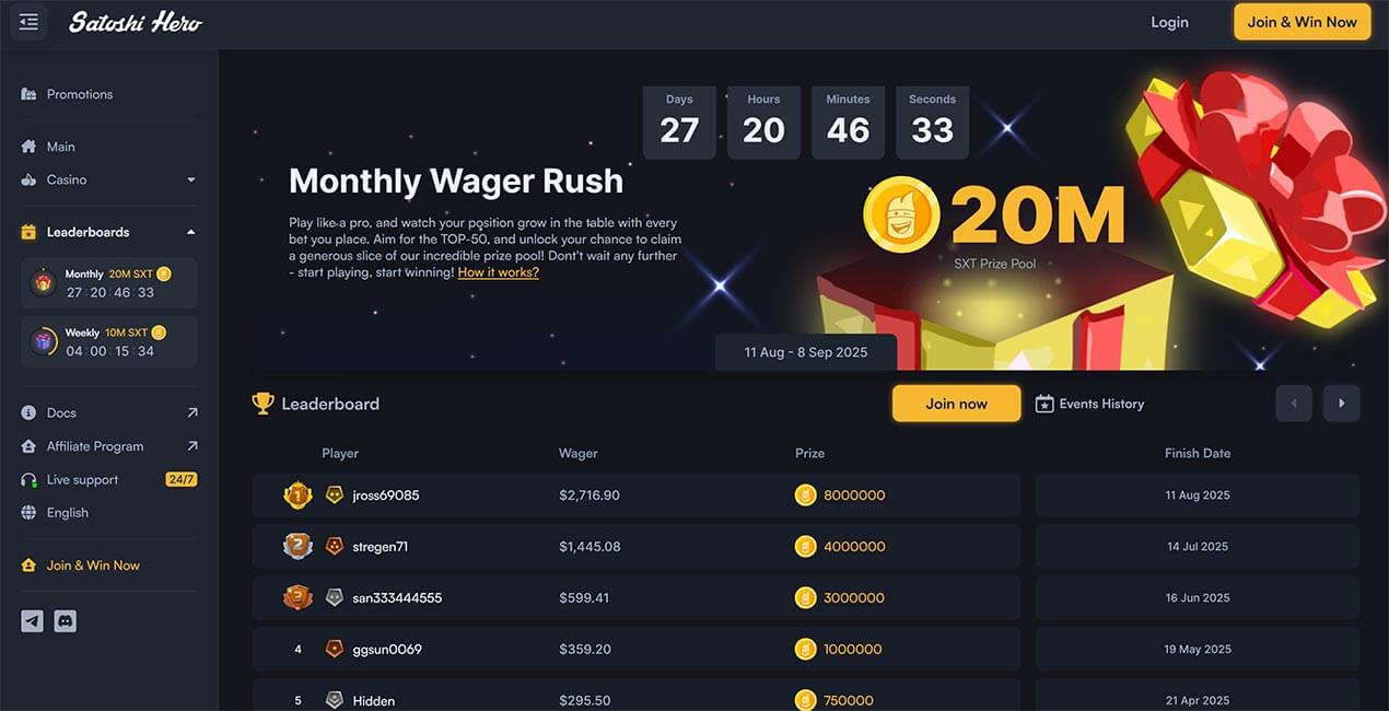 Satoshi Hero casino Monthly Rakeback