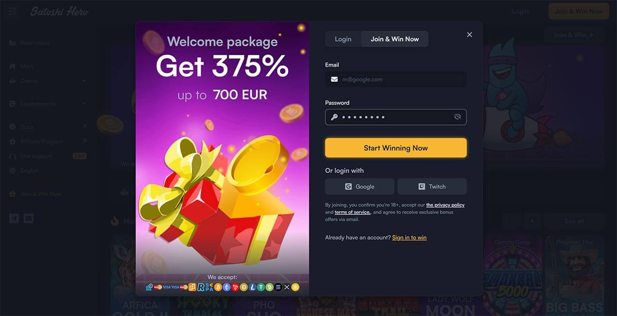 Satoshi Hero casino registration