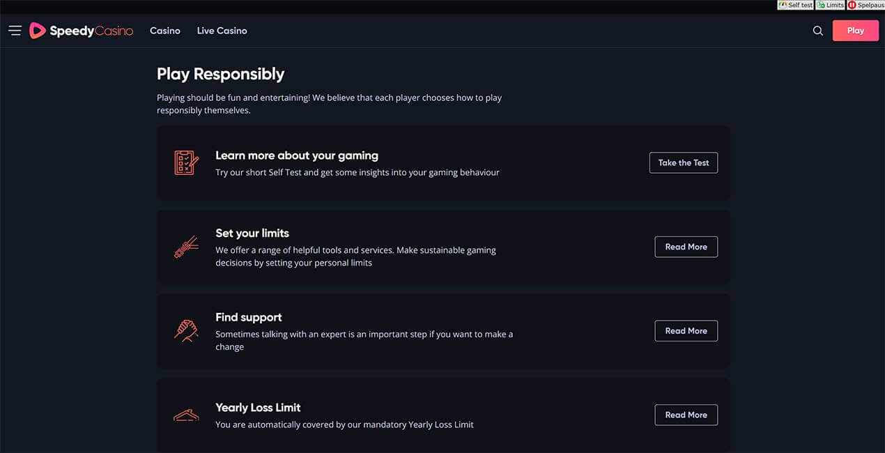 Responsible Gambling at Speedy casino