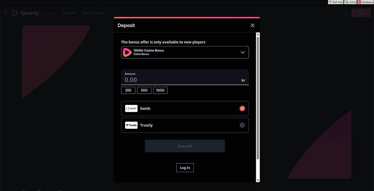 Register at Speedy casino