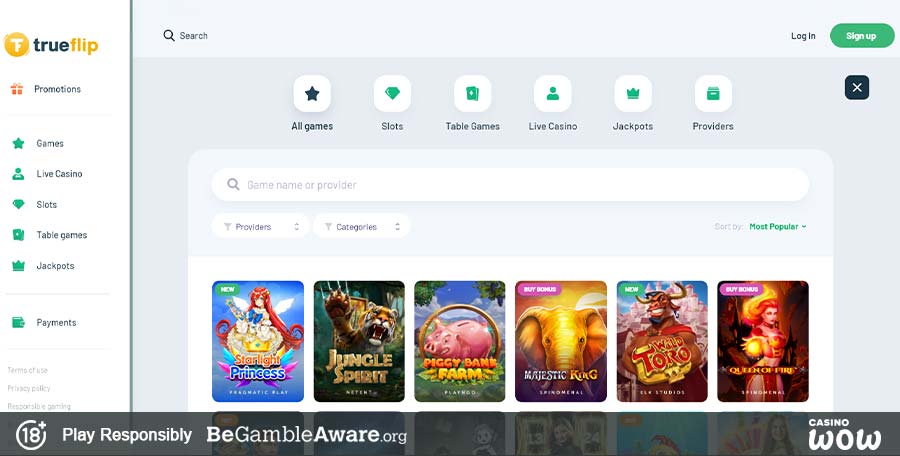 True Flip Casino Games