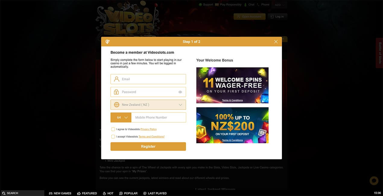 Videoslots casino registration