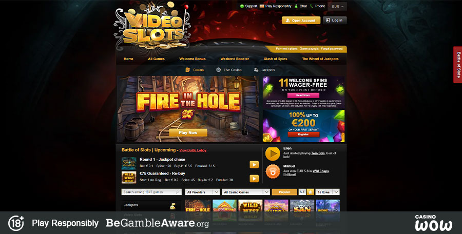 Videoslots Casino Lobby