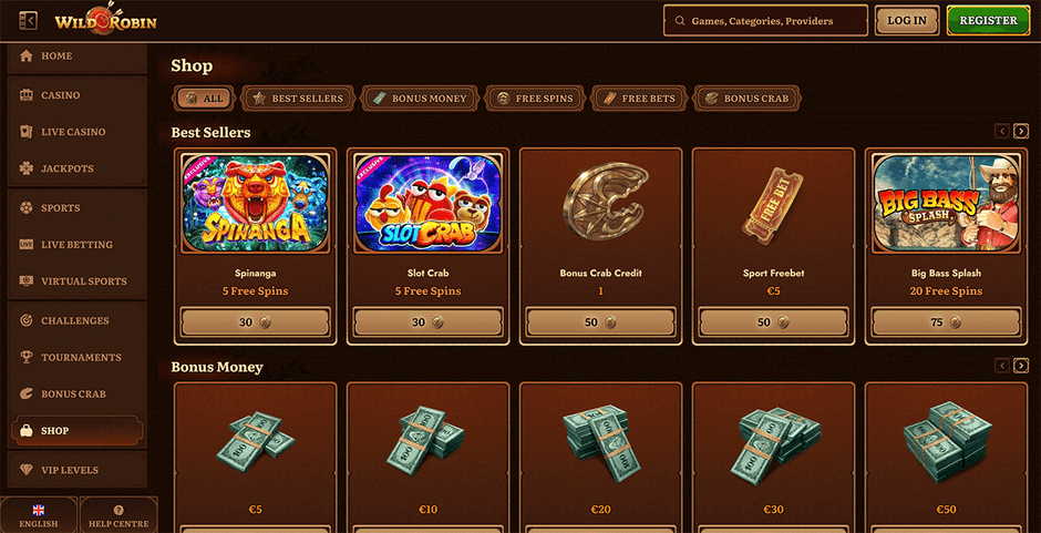 Wild Robin casino Bonus Shop