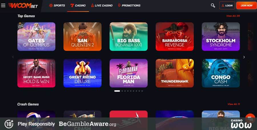 Woom.bet Casino Lobby